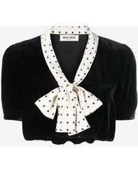 Miu Miu - Velvet Cropped Top With Polka Dot Bow - Lyst