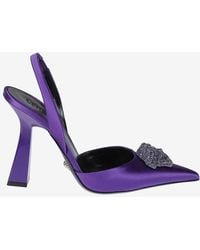 Versace - 105 Crystal Embellished Medusa Slingback Pumps - Lyst