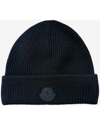Moncler - Logo Patch Ribbed Wool Beanie - Lyst
