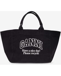 Ganni - Logo Print Canvas Tote Bag - Lyst