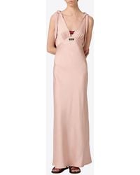 Miu Miu - V-Neck Draped Maxi Satin Dress - Lyst