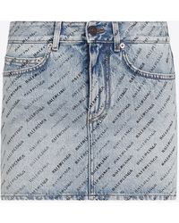 Balenciaga - Low-Waist All-Over Logo Mini Skirt - Lyst