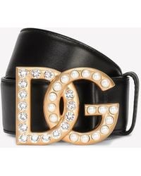 Dolce & Gabbana - Rhinestones And Pearls Embellished Dg Logo Belt - Lyst
