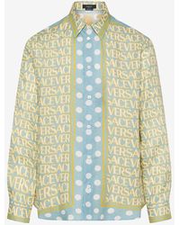 Versace - All-Over Logo Long-Sleeved Linen Shirt - Lyst
