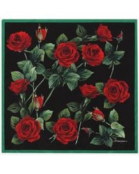 Dolce & Gabbana - Rose Print Silk Twill Scarf - Lyst