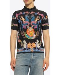 Versace - Coral Theatre Print Silk Polo T-Shirt - Lyst