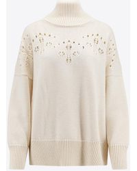 Chloé - Floral Embroidery Ribbed Wool Sweater - Lyst