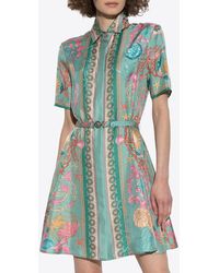 Versace - Underwater Barocco Silk Mini Shirt Dress - Lyst