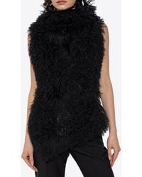 McQueen - Shearling-Panel Sleeveless Top - Lyst