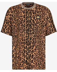 Dolce & Gabbana - Logo Plaque Leopard Print T-Shirt - Lyst