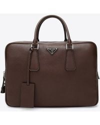 Prada - Triangle Logo Leather Briefcase - Lyst