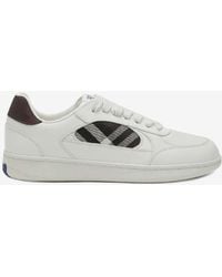 Burberry - Leather And Check Low-Top Sneakers - Lyst