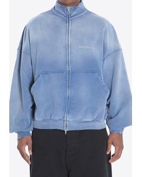 Balenciaga - Distressed Logo Zip-Up Sweatshirt - Lyst
