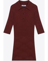 Prada - Rib Knit Short-Sleeved Polo Top - Lyst