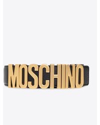 Moschino - Logo Lettering Grained Leather Belt - Lyst
