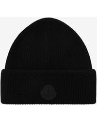 Moncler - Logo Patch Ribbed Knit Beanie - Lyst