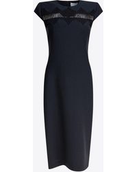McQueen - Tailored Pencil Midi Dress With Lace Inserts - Lyst