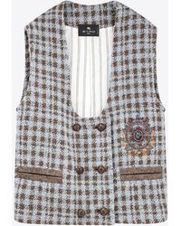 Etro - Embroidered Houndstooth Wool-Blend Vest - Lyst