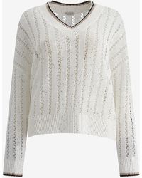 Brunello Cucinelli - Sequin Embellished V-Neck Sweater - Lyst