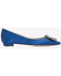 Manolo Blahnik - Hangisi Embellished Satin Flats - Lyst