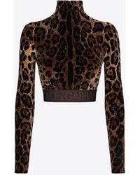 Dolce & Gabbana - Leopard-Print Turtleneck Cropped Top - Lyst