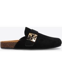Tory Burch - Mellow Logo Plaque Suede Flat Mules - Lyst