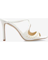Jimmy Choo - Anise 95 Pearl Embellished Satin Sandals - Lyst