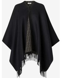 Fendi - Reversible Ff-Jacquard Fringed Cape - Lyst