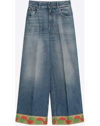 Valentino - Straight-Leg Washed Jeans With Jacquard Hem - Lyst