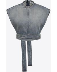 Alaïa - Délavé Denim Belted Cropped Top - Lyst