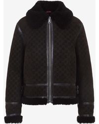 Gucci - Gg Leather And Shearling Jacket - Lyst