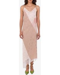 Moschino - Jacquard Patchwork V-Neck Silk Midi Dress - Lyst
