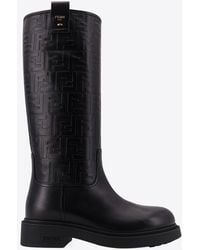 Fendi - Filo Ff Jacquard Knee-High Leather Boots - Lyst