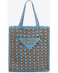 Prada - Two-Tone Raffia Shopping Bag - Lyst