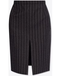 Saint Laurent - Striped Wool Midi Pencil Skirt - Lyst