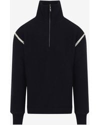 Maison Margiela - Half-Zip Wool Sweater With Denim Elbow Patches - Lyst