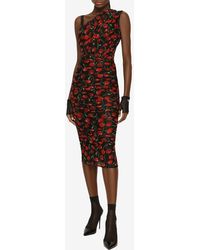 Dolce & Gabbana - Cherry Print One-Shoulder Midi Dress - Lyst