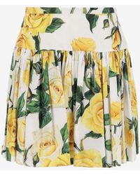 Dolce & Gabbana - Rose Print Pleated Mini Skirt - Lyst
