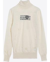 MM6 by Maison Martin Margiela - Distressed High-Neck Sweater - Lyst
