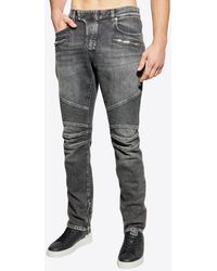 Balmain - Logo Patch Slim Biker Jeans - Lyst