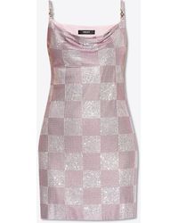 Versace - Crystal Embellished Checked Mini Dress - Lyst