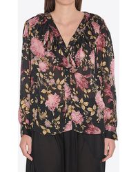 Chloé - V-Neck Floral Print Ruffled Blouse - Lyst