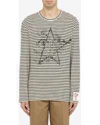Golden Goose - Embroidered Long-Sleeved Striped T-Shirt - Lyst