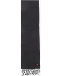 Ami Paris - Ami De Coeur Wool Fringed Scarf - Lyst