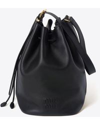 Miu Miu - Logo Embossed Leather Bucket Bag - Lyst