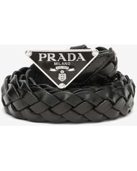 Prada - Triangle Logo Buckle Braided Leather Belt - Lyst