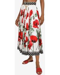 Dolce & Gabbana - Poppy-print Twill Midi Skirt - Lyst