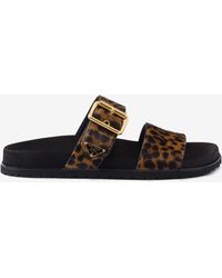 Prada - Triangle Logo Leopard Print Flat Sandals - Lyst