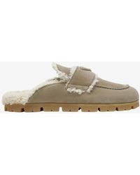 Prada - Suede And Shearling Flat Mules - Lyst