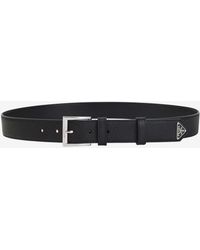 Prada - Saffiano Leather Belt With Enameled Triangle Logo - Lyst